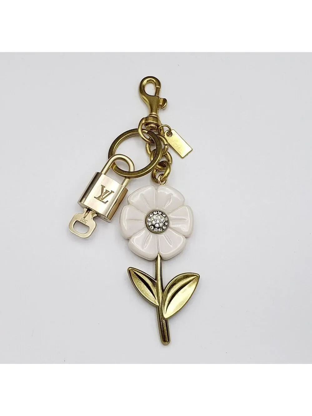 Authentic Louis Vuitton Lock & Key with Unbranded Flower Charm, Keychain